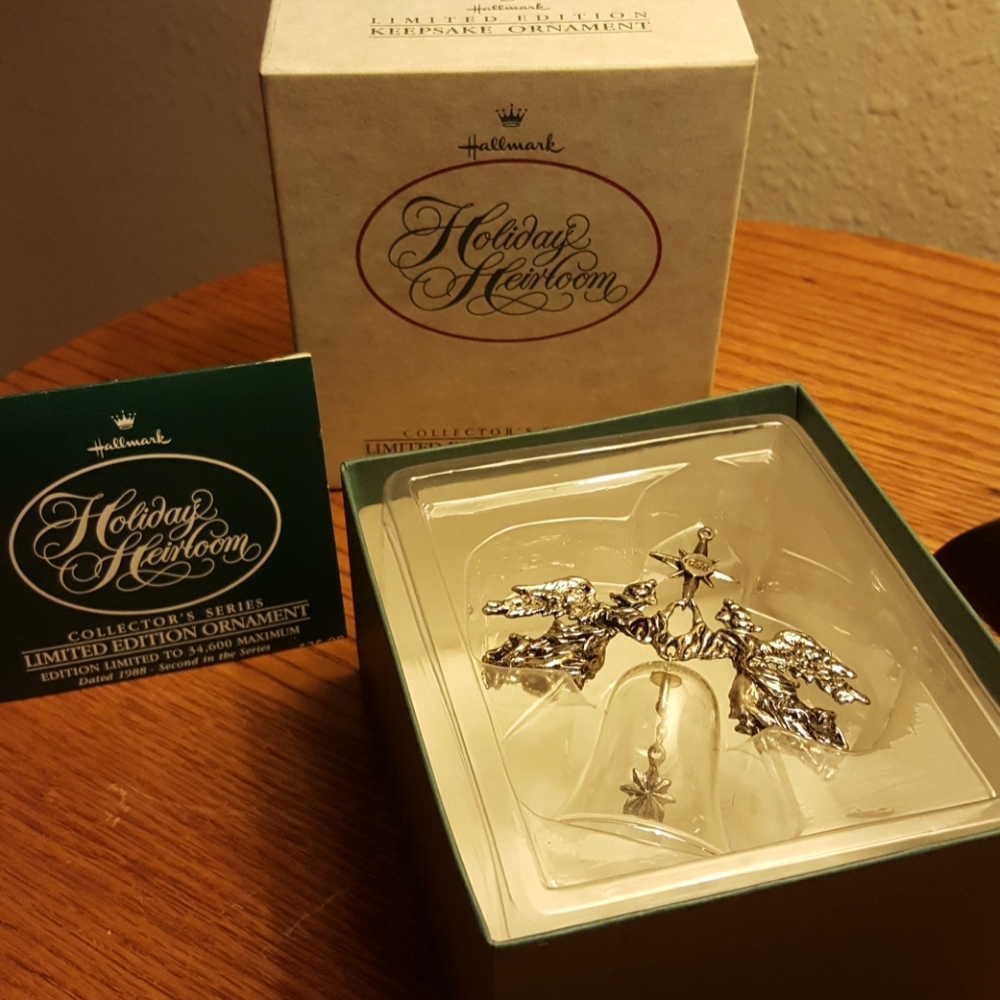Hallmark 1988 Holiday Heirloom Silver Plated Lead Crystal Angels Ornament Bell